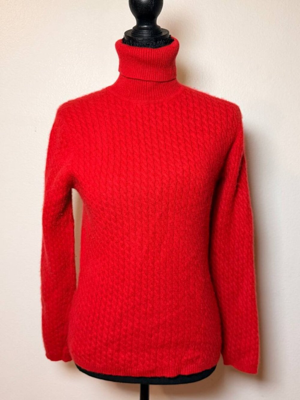 Vintage Talbots 100% Cashmere Red Cable Knit Turtleneck Sweater Old Money L